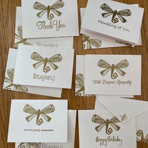 6 GOLD EMBOSSED Dragonfly Theme Cards Hand Made